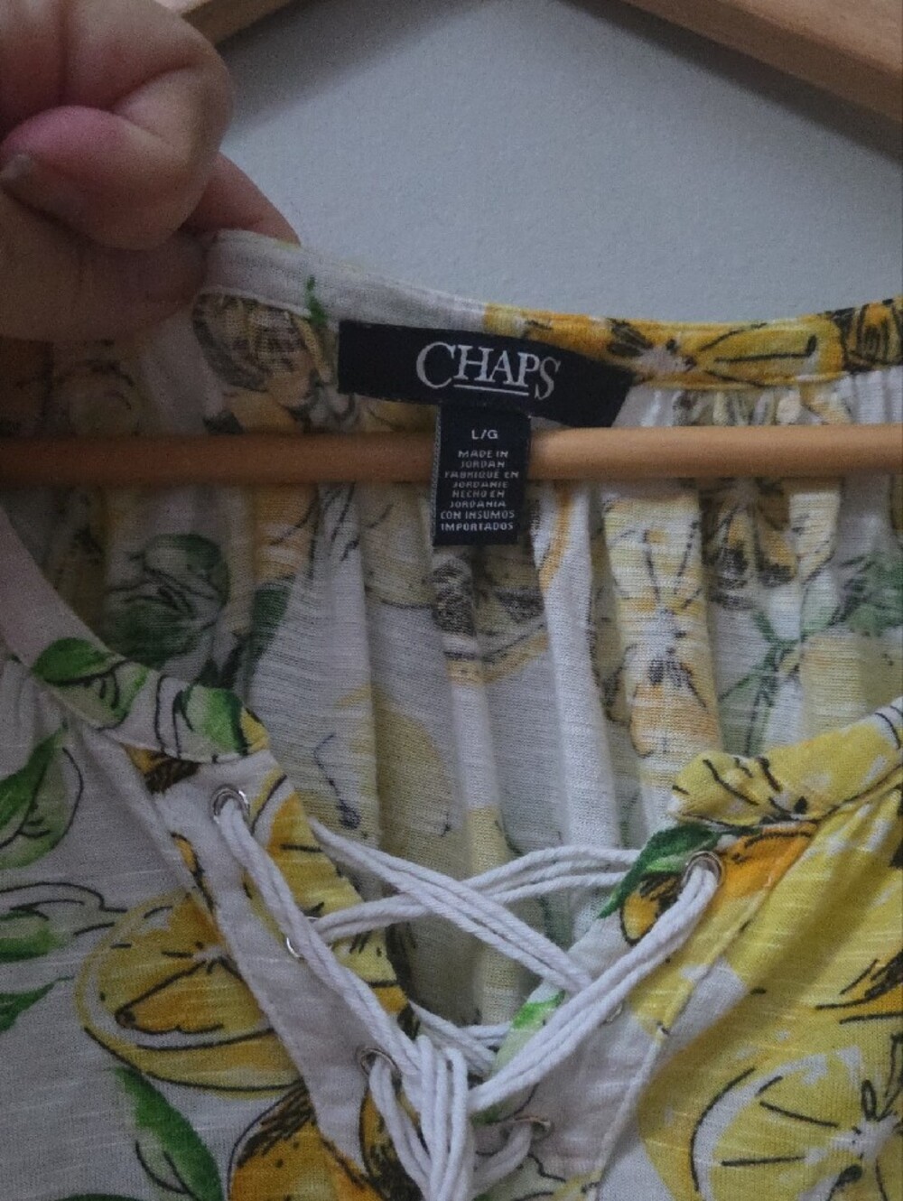 Chaps Lemon-Print Tie-Neck Blouse in Yellow and Green on White - Picture 2 of 4